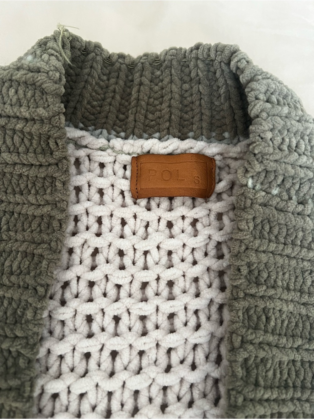 POL Olive Green Crochet Cardigan with White Inner Knit